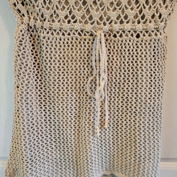 Axcess Liz Claiborne Tan Crochet Babydoll Blouse Top - Picture 3 of 7